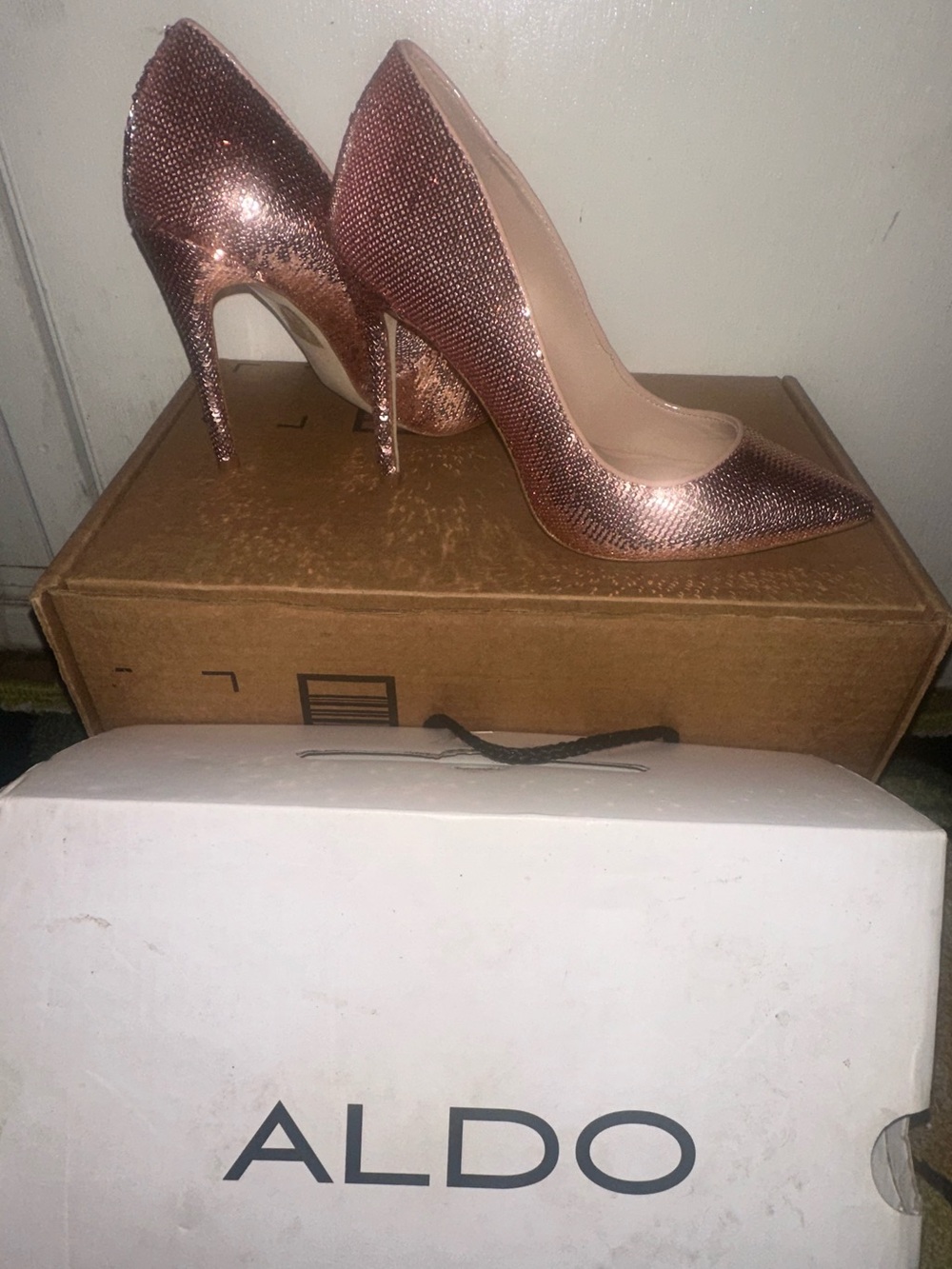 Aldo Rose-Gold Crystal Embellished Pointed Stiletto Heels